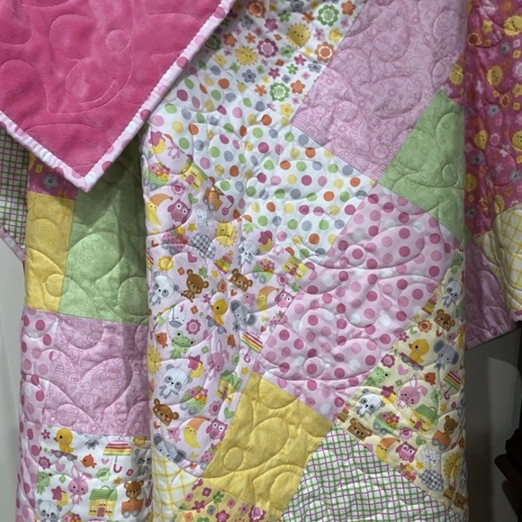 Baby Girl Quilt Blanket Handmade Toddler Child Kid Pink Yellow Minky Riley Blake - Picture 6 of 6